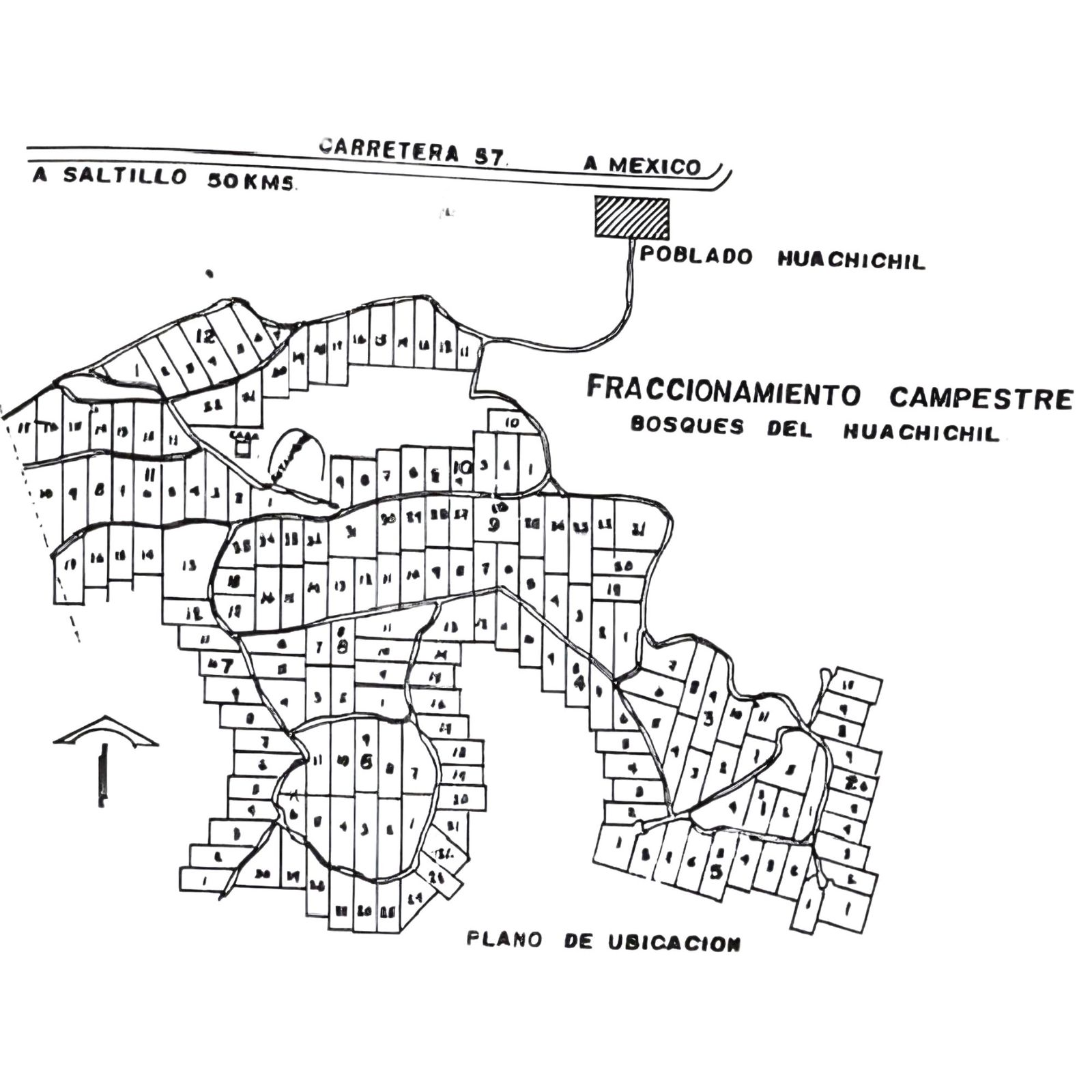 Plano de lotificación del Fraccionamiento Campestre Bosques del Huachichil